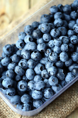 Fresh select organic blueberries in a pan. Eco products.