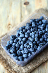 Fresh select organic blueberries in a pan. Eco products.