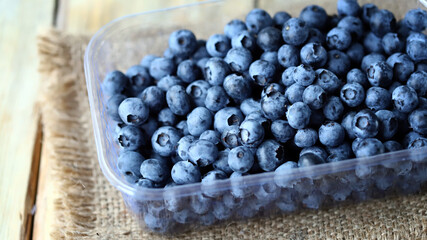 Fresh select organic blueberries in a pan. Eco products.