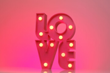 Love concept.Pink lettering love on a bright neon pink background.Relationships and feelings. Valentine's Day. 