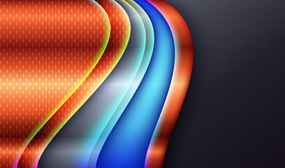 Glowing orange and blue laser lines abstract hi-tech banner. neon elements with fluid gradient dark geometric futuristic composition for poster, social media, cover, annual report, business report