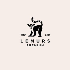 Premium black lemurs ring tail vector logo design isolated white background - obrazy, fototapety, plakaty