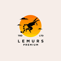 Premium black lemurs ring tail with sunset vector logo design isolated white background © Alpha Vector