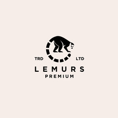 Premium black lemurs ring tail vector logo design isolated white background