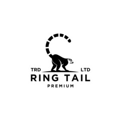 Premium black lemurs ring tail vector logo design isolated white background - obrazy, fototapety, plakaty