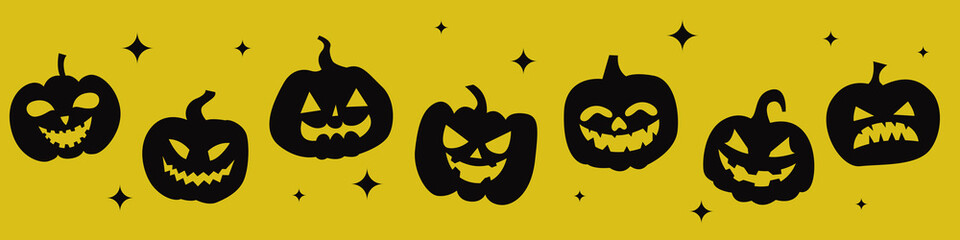 Yellow wallpaper and black Halloween pumpkins pattern.