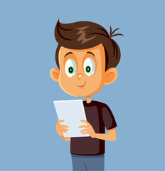 Little Boy with PC Tablet Vector Cartoon Illustration