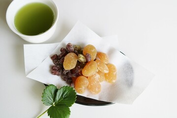 お茶の時間　甘納豆　緑茶