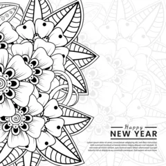 Gordijnen Happy new year banner or card template with mehndi flower © REZI