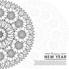 Happy new year banner or card template with mehndi flower