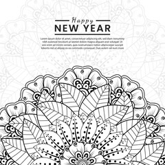 Happy new year banner or card template with mehndi flower