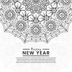 Happy new year banner or card template with mehndi flower