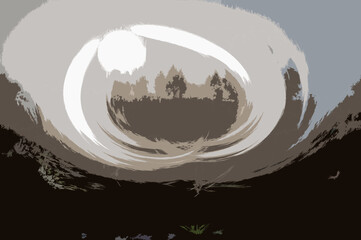 Illustration The sun rises over the forest