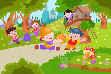 Kids Playing on the Playground - Kids Illustration