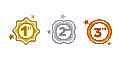 1st 2nd 3rd medal first place second third award winner badge guarantee winning prize ribbon symbol sign icon logo template Vector clip art illustration - obrazy, fototapety, plakaty
