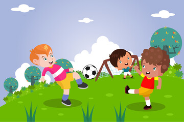 Obraz na płótnie Canvas Kids Playing Football - Kids Illustration