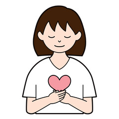 Illustration of a person with a heart, mental health (white background, vector, cut out)