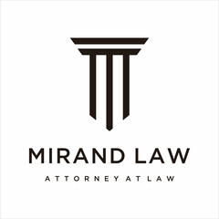 initial M attorney law pillar logo design template vector