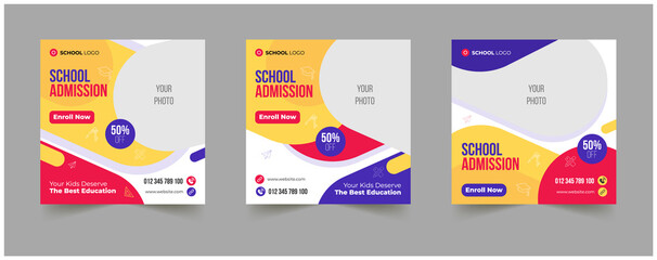 School admission social media post promotion vector template & back to school banner layout design for your high school. - obrazy, fototapety, plakaty