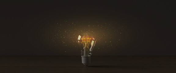 Lightbulb lamp energy power yellow orange color flare minimal retro vintage fantasy on night background symbol creative graphic idea strategy business exit plan thinking faith .3d render