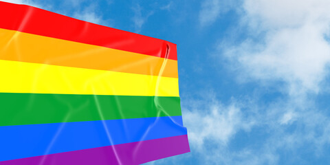 Red yellow orange green blue violet purple colorful sky blue background flag symbol lgbtq freedom homosexuality bisexual love peace gay lesbian community international  social lifestyle.3d Render  