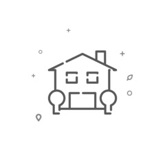 Cottage with garage simple vector line icon. Building symbol, pictogram isolated on white background. Editable stroke