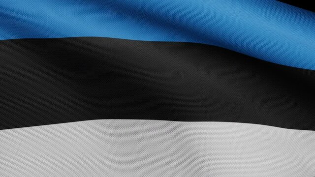 3D, Estonian flag waving on wind. Close up of Estonia banner blowing, soft and smooth silk. Cloth fabric texture ensign background. Use it for national day and country occasions concept.