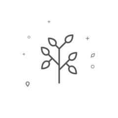 Branch with leaves tree simple vector line icon. Grey sign isolated on white background. Editable stroke