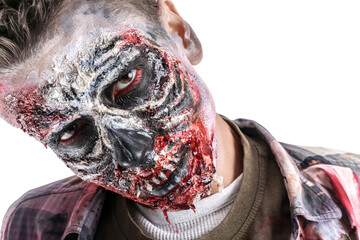 Scary zombie man on white background