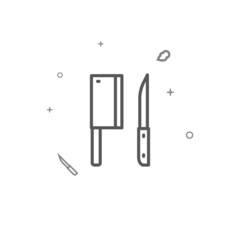 Butcher cleaver, knife simple vector line icon. Kitchenware related sign isolated on white background. Editable stroke