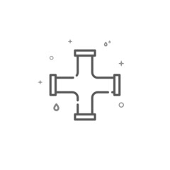 Pipe cross simple vector line icon. Plumbing pictogram, sign isolated on white background. Editable stroke