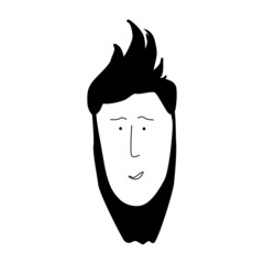 Stylish hipster hairstyle. A man with a beard. For beard care advertising. Vector illustration for barber shop logo, picture, postcard, poster, poster on canvas or paper. Doodle style