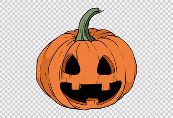 Smile pumpkin hand draw paint brush style isolated on png or transparent texture,Halloween party background ,element template for poster,brochures, online advertising,vector illustration