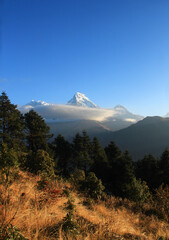 Fototapeta premium Amazing sunrise view at the top of Poon Hill Nepal.