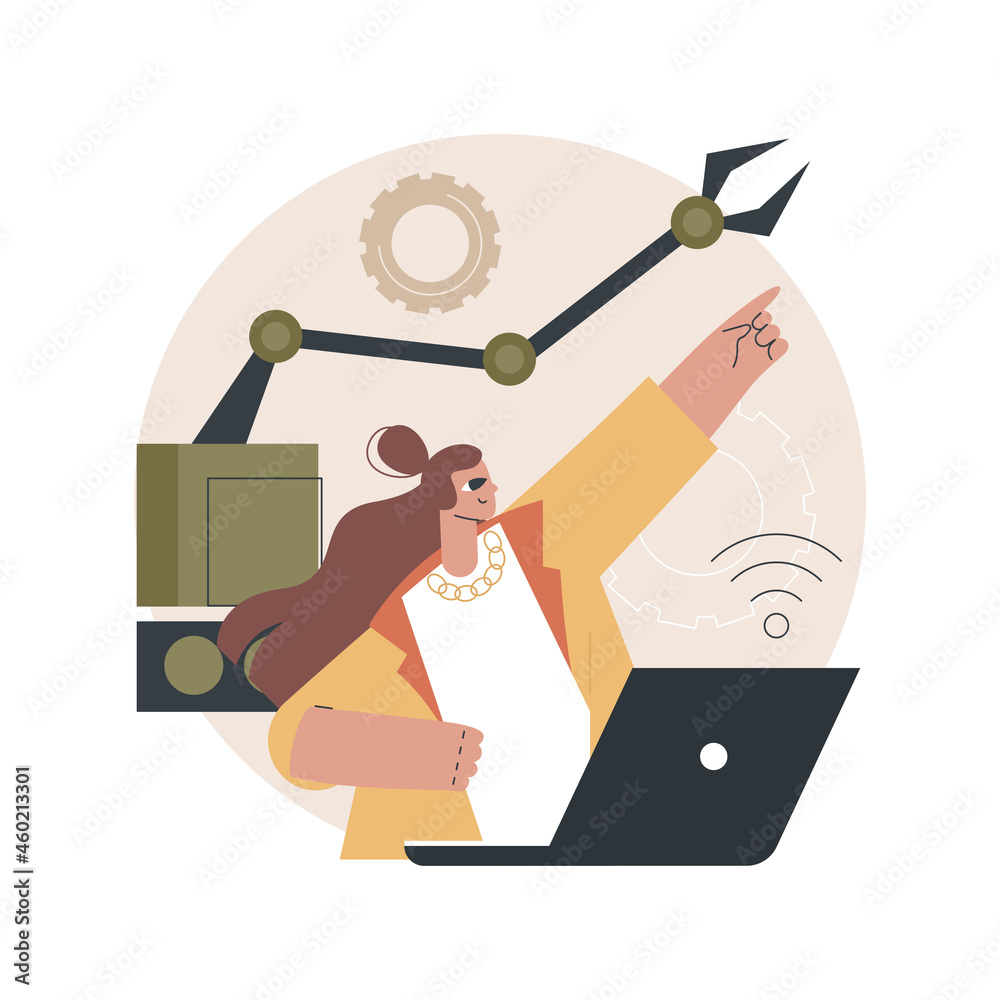 Poster remotely operated robots abstract concept vector illustration. remotely operated flexible robot, hum