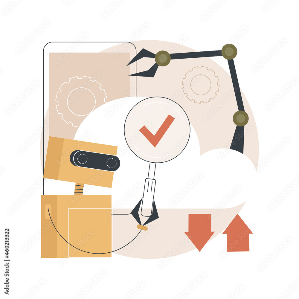 Poster cloud robotics abstract concept vector illustration. remote machine learning, cloud artificial intel