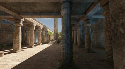 Fototapeta na wymiar Egyptian Temple 3D Illustration Fantasy Old Kingdom