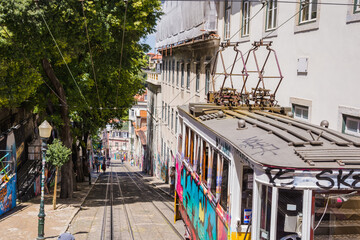 a street with a cable car