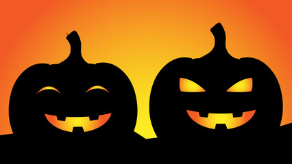 spooky pumpkin on orange light with two facial expressions