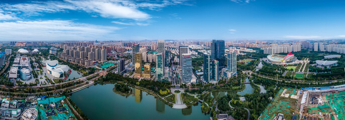 Fototapeta na wymiar Aerial photography of modern urban architectural landscape in Zibo, China