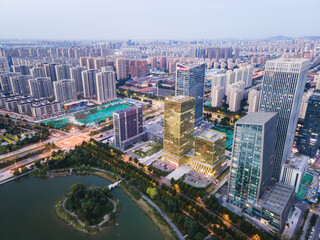 Aerial photography of the city's architectural skyline of Zibo, Shandong