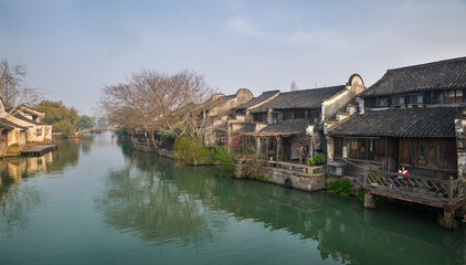 Fototapeta na wymiar Waterfront houses in Wuzhen Xizha Scenic Area