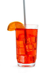 Red summer drink with ice,mandarin  isolated and on white background.