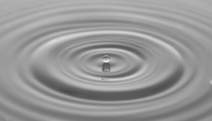 Water drop on water surface with grey  light effects background.