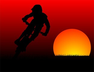Silhouette of A Person with a Bicycle in Sunset
