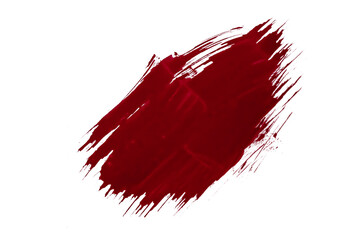 Red paint, ink brush strokes, brushes, lines against on white background.