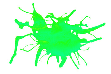 Ink splash,brush stroke,green blot isolated on white background.