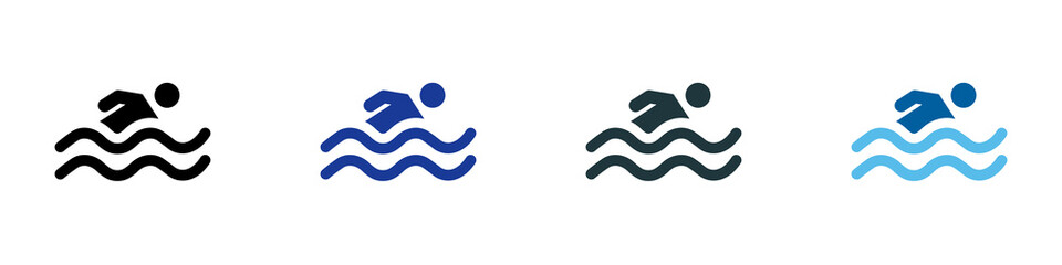 Conjunto de icono de natación. Persona nadando en el mar o piscina. Ilustración vectorial - obrazy, fototapety, plakaty