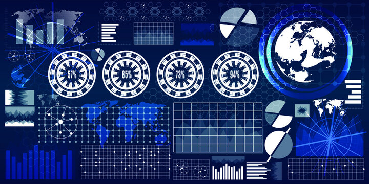 2d Rendering Stock Market Online Business Concept. Business Data Market Elements Dot Bar Pie Charts Diagrams And Graphs Flat Icons Set