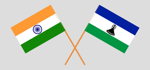 Crossed flags of India and the Kingdom of Lesotho. Official colors. Correct proportion